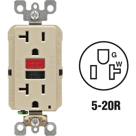 Leviton SmartlockPro Self-Test 20A Ivory Commercial Grade 5-20R GFCI Outlet R99-GFNT2-0RI